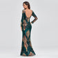O-neck Long-Sleeve Shinning Sequins Evening Sexy Backless Mermaid Maxi Elegant Gowns