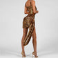 Bling Gold Sequin Square Neck with Drop Sexy High Waist Ruched Short Outfit Celebrity Party Dress