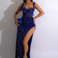 Elegant Mesh Sequins Velvet Glam High Split Maxi Dress