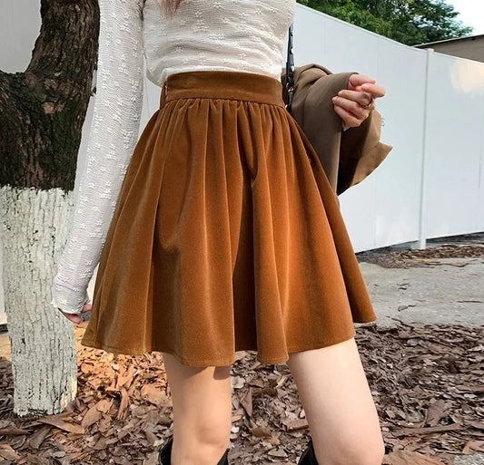 Winter Velvet Fashion Elastic Waist Mini Skirt