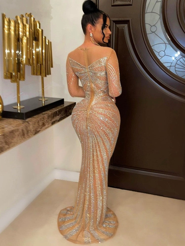 2023 Luxury Sparkly Crystal Rhinestone Mermaid Evening Dresses