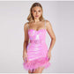 Sexy Sequins Feather Pleated Backless V Neck Sleeveless  Mini Dresses With Belt