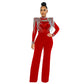 Luxury Crystals Stand Neck Stunning Club Jumpsuits