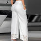 Two Piece V-Neck Cami Crop Top & Casual White Hollow Out Wide Leg High Waist Pants Set