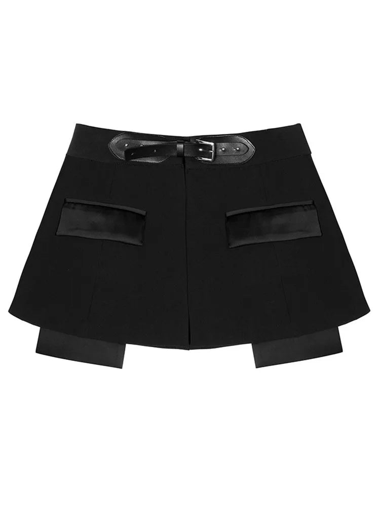 High Waist Rhinestones Belted Fashion Mini Skirt
