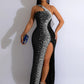 One Shoulder Backless Diamond Sequin Long Bodycon Dress