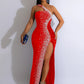 One Shoulder Backless Diamond Sequin Long Bodycon Dress