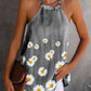 Long Camisole Sleeveless Sunflower Print Denim Blouse
