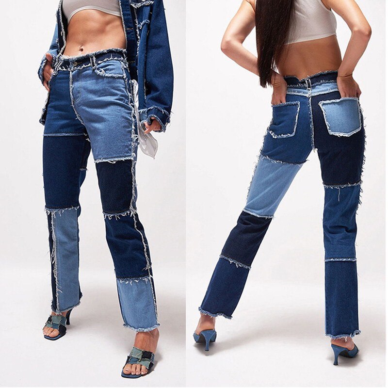 High Quality Patchwork Straight Leg Skinny Jeans