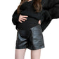 Black PU Maternity Wide Leg Loose Belly Bootcuts Shorts