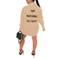 Loose Style Casual Long Sleeve Letter Printed Mini Solid Shirt Dress