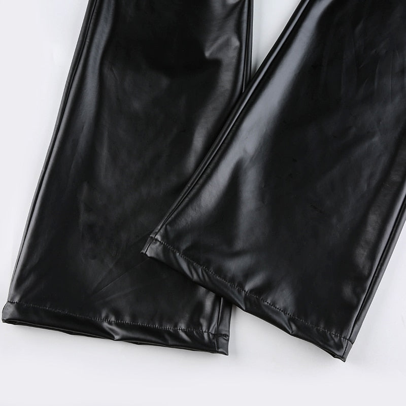 Elegant Black Faux Leather High Waist Skinny Trouser