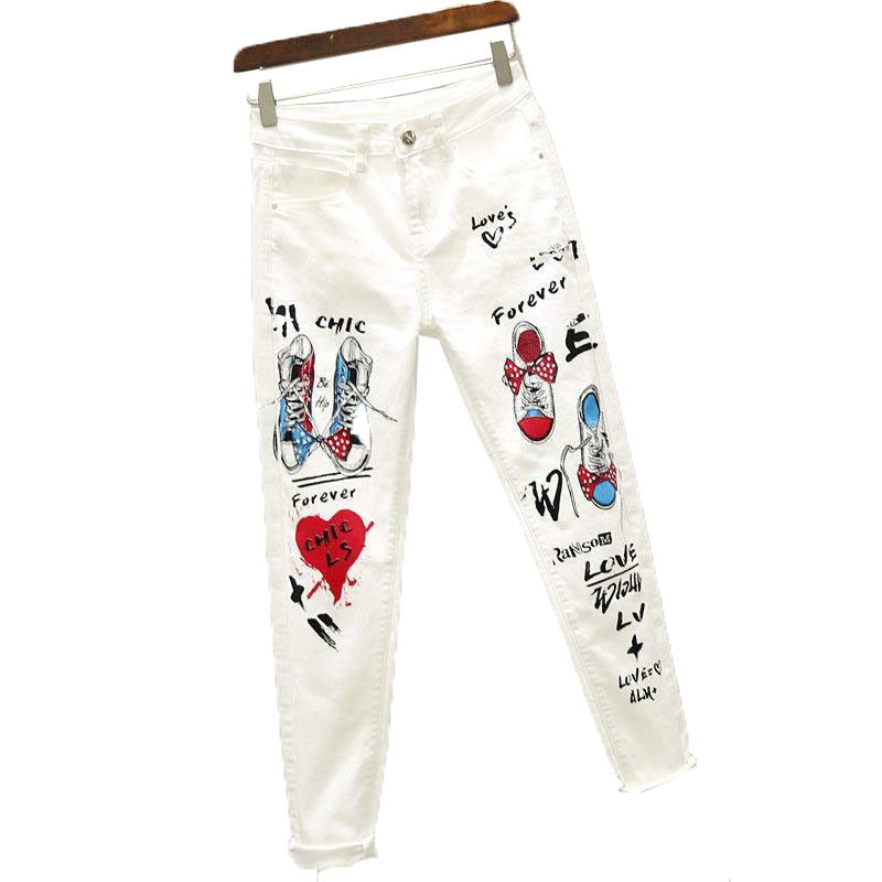 White Women New Painted Printed Pants