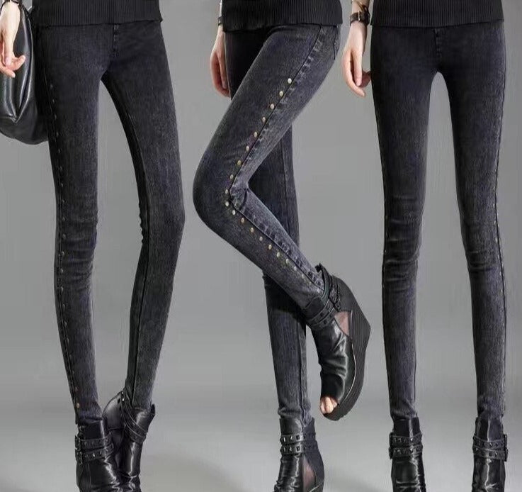 Skeleton Grunge Rhinestone Unique Chic Skinny Jeans