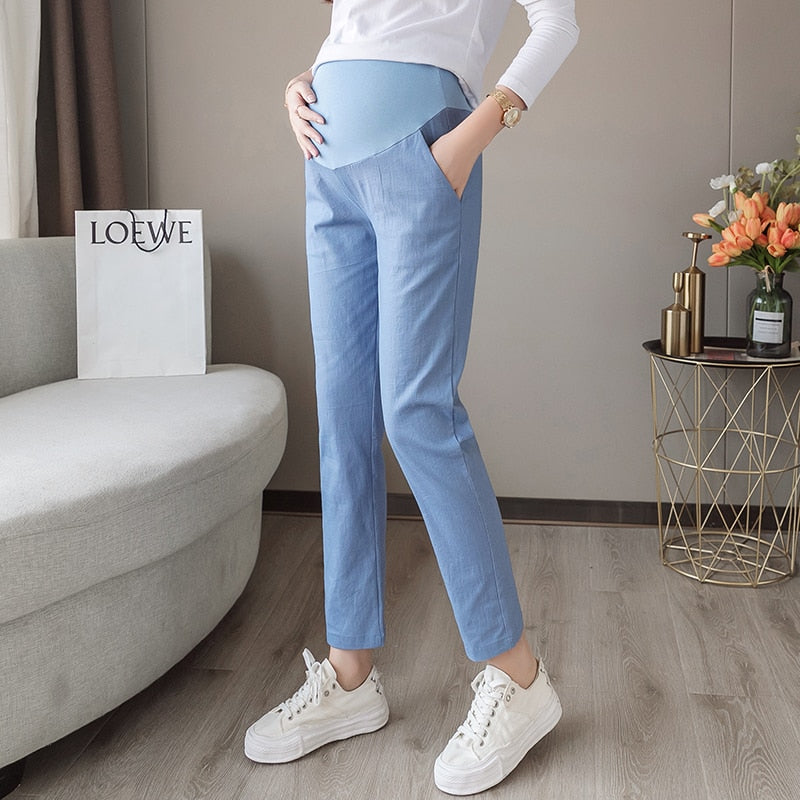 Spring Thin Cotton Linen Maternity Casual Belly Pants