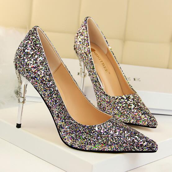 High Thin Heel Metal Pointed Toe Shallow Sexy Pumps