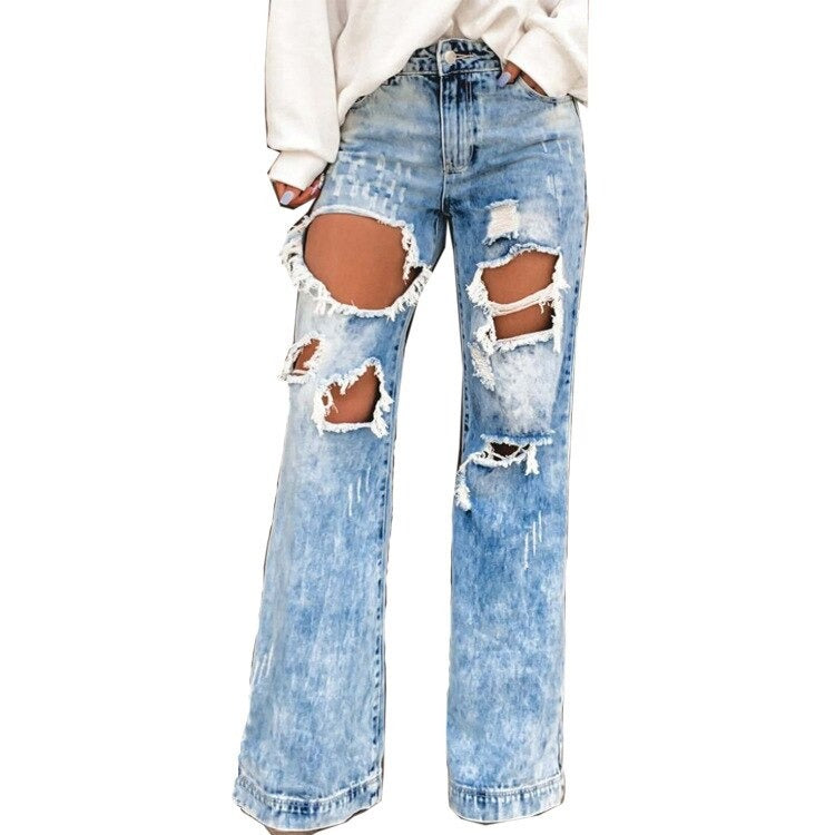 Jeans with Holes Ripped High Waist Jeans