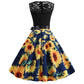 Sunflower Print Summer 50s 60s Vintage Dress