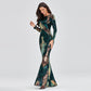 O-neck Long-Sleeve Shinning Sequins Evening Sexy Backless Mermaid Maxi Elegant Gowns