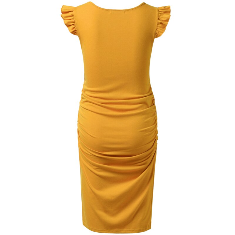 Summer Stretchy Flying Sleeve Ruched Side Baby Shower Bodycon Dress