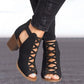 Square Heel Peep Toe Hollow Out Chunky Gladiator Sandals