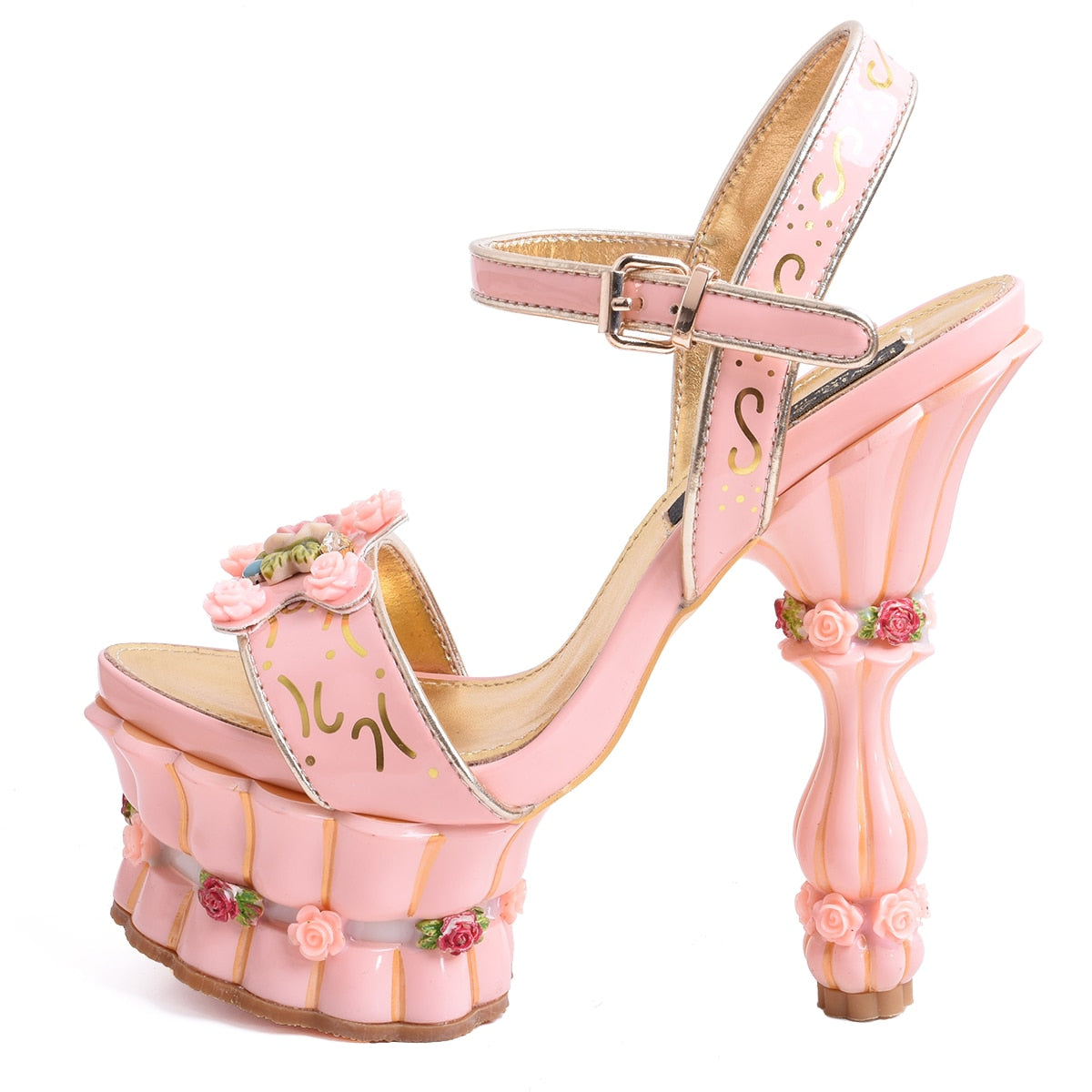 Sweet Pink Pumps Flower Slingback Cake Strange High Heel Female Shoes