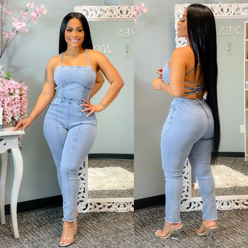 Sexy Back Lace Up Bandage Hollow Out Jumpsuit
