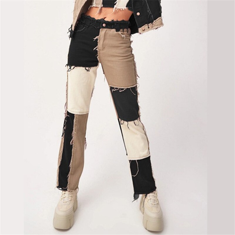 High Quality Patchwork Straight Leg Skinny Jeans