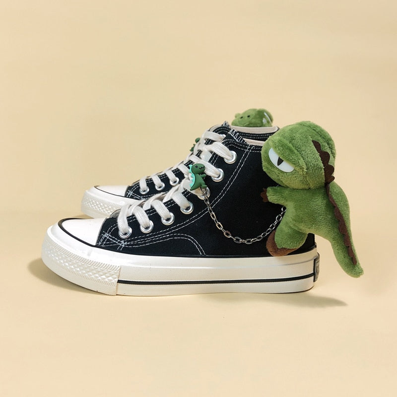 Anime Dinosaurs Fashion Black High Tops Canvas Sneakers