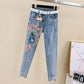 2022 Summer One-Piece/Set Denim Beaded Embroidery Pants & Short-Sleeved Top