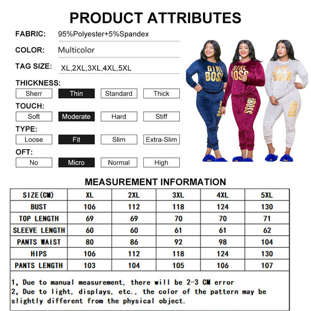 Plus Size New Two Piece Sets Tops + Pants Matching Set