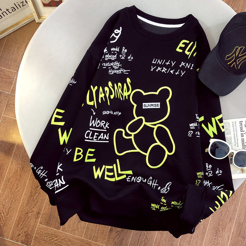 2023 Spring & Autumn Machine Embroidery Bear Long Sleeve Loose Top