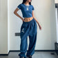 Hippie Y2K Blue Jogging Oversize Sweatpants