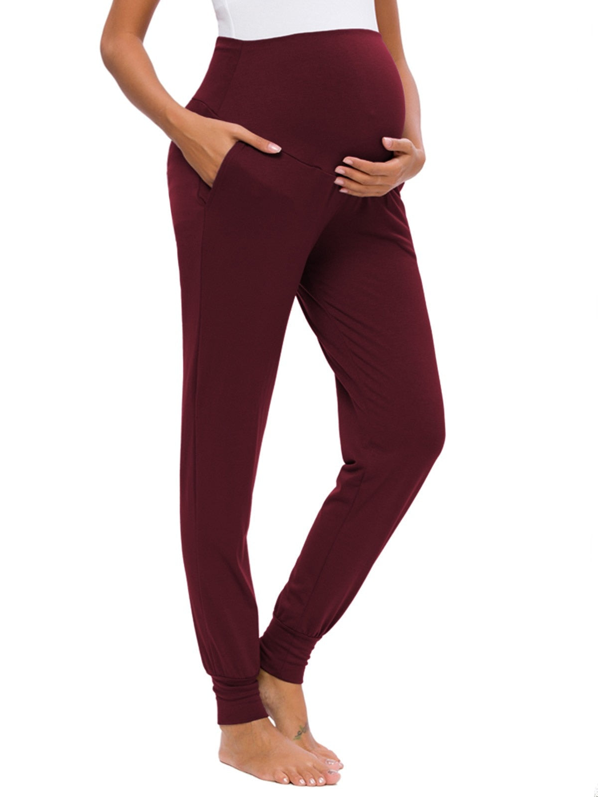 Casual Pregnancy Stretchy Comfortable Lounge High Waist Trousers with Pocket