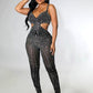 Glitter Sheer Mesh Cut-Out Crystal Rompers