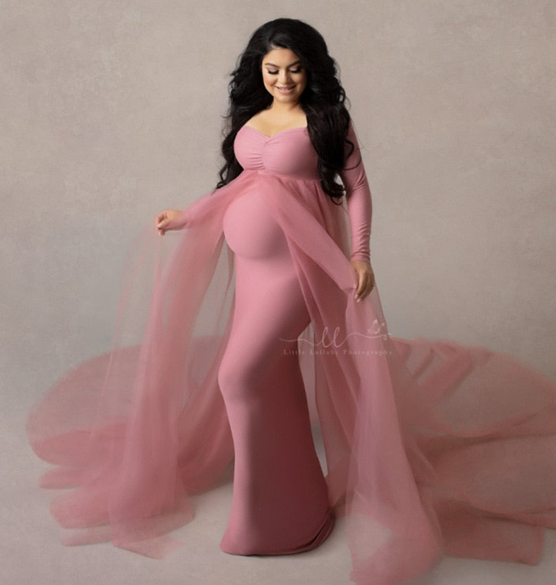 Maternity Photography Props Shoulderless Maxi Gown
