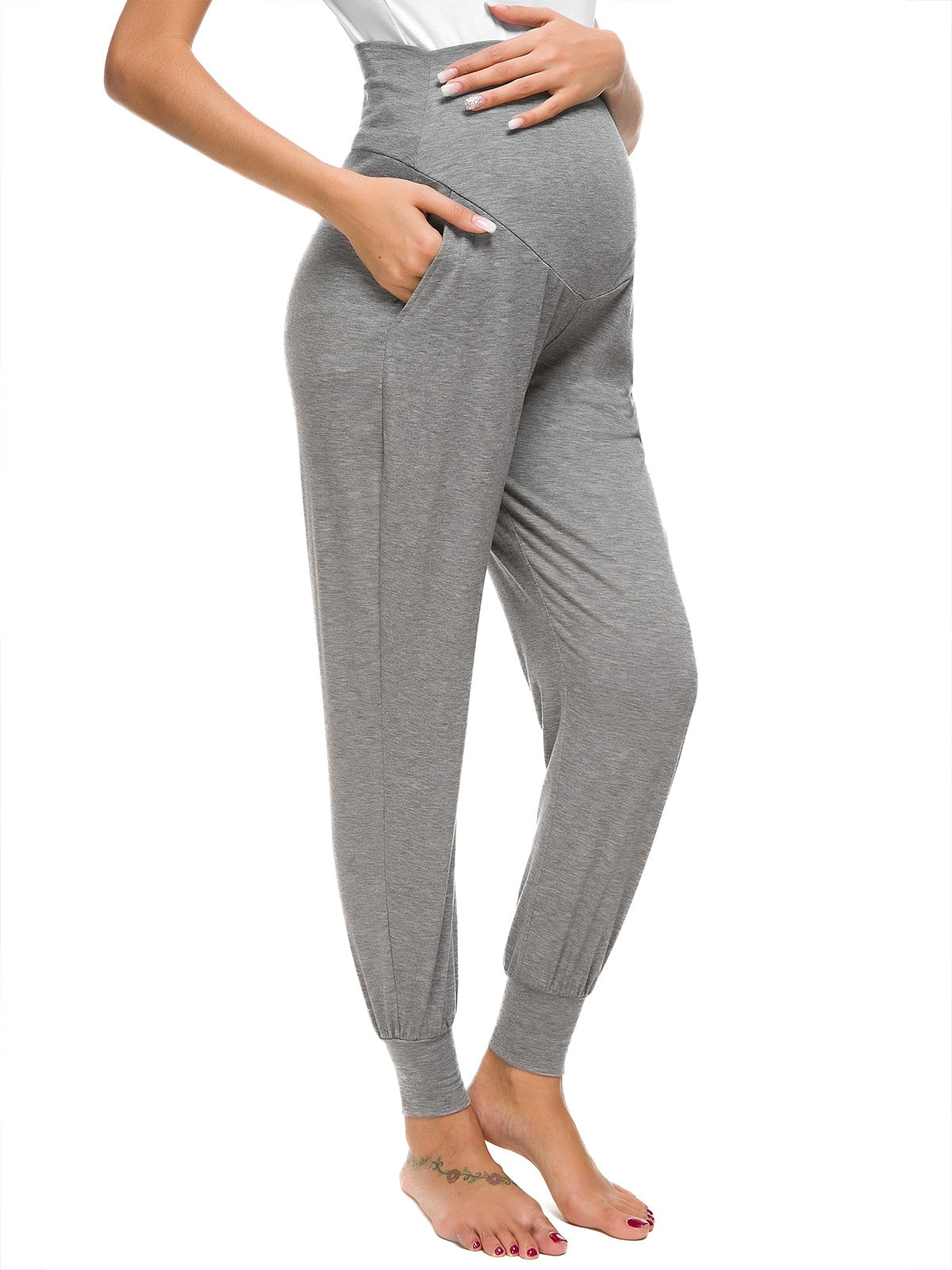 Casual Pregnancy Stretchy Comfortable Lounge High Waist Trousers with Pocket