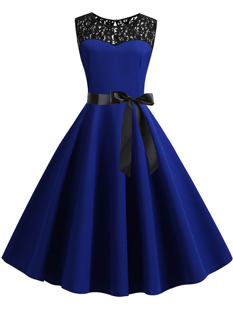 Blue Lace Patchwork Summer Dress