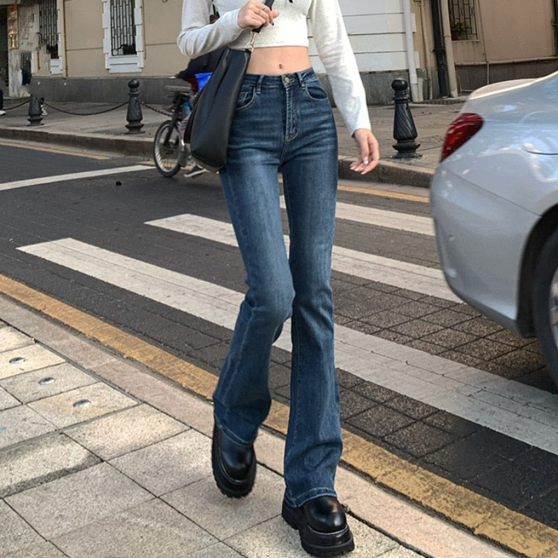 Fall Summer Solid Color Flared Jeans