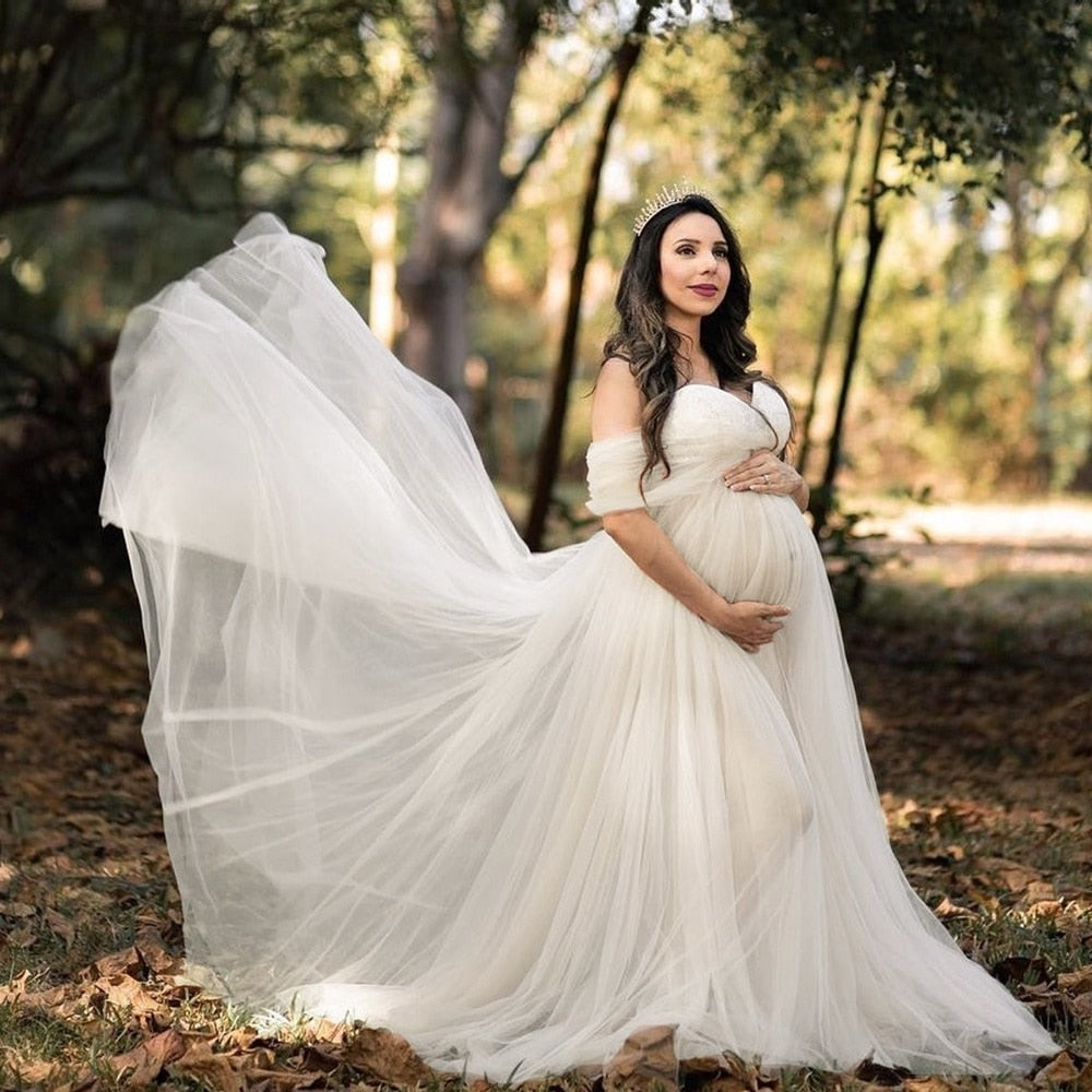 Off Shoulder Lace Long Maxi Maternity Gown