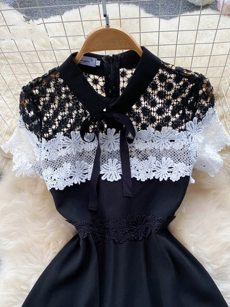 Splice Lace  Hollow Out Dress