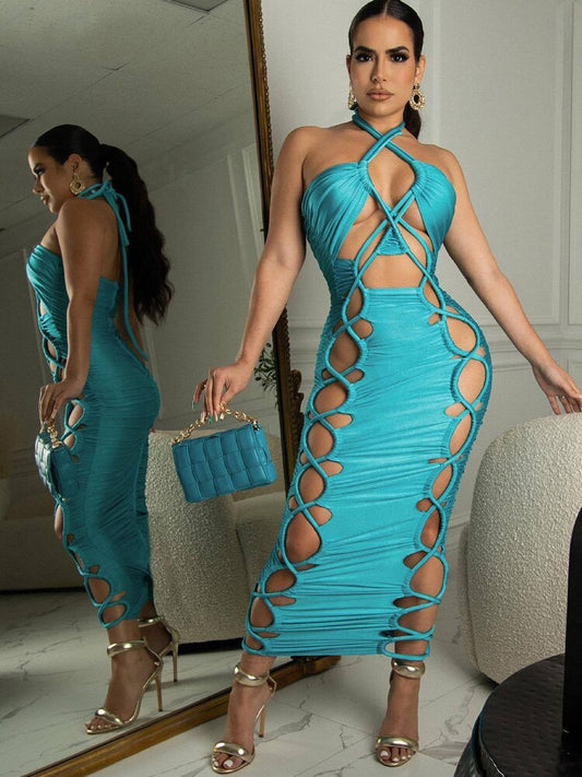 Beautiful Cut-Out Halter Neck Caged Midi Dress
