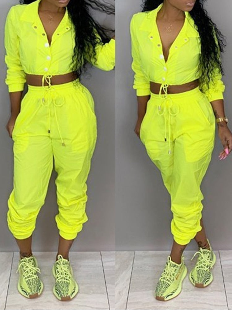 New Neon Yellow Pink Blue Two Piece Set