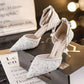 2022 New Arrival Bling Shiny Ankle Strap Crystal Square Heel Shoes