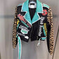 Spring Autumn New Short Leopard Printing PU Leather Jacket