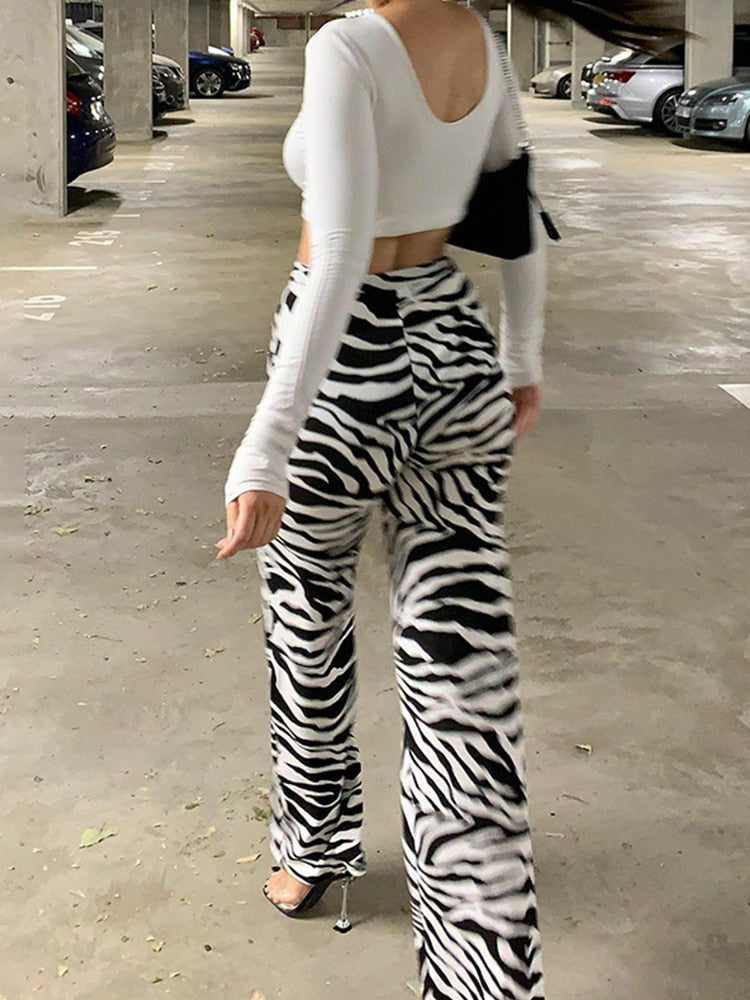 Zebra Print Wide Leg  Trousers