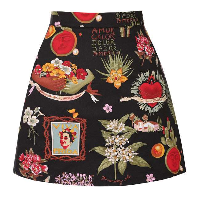 Floral Cotton Toucan Print Mini Skirt