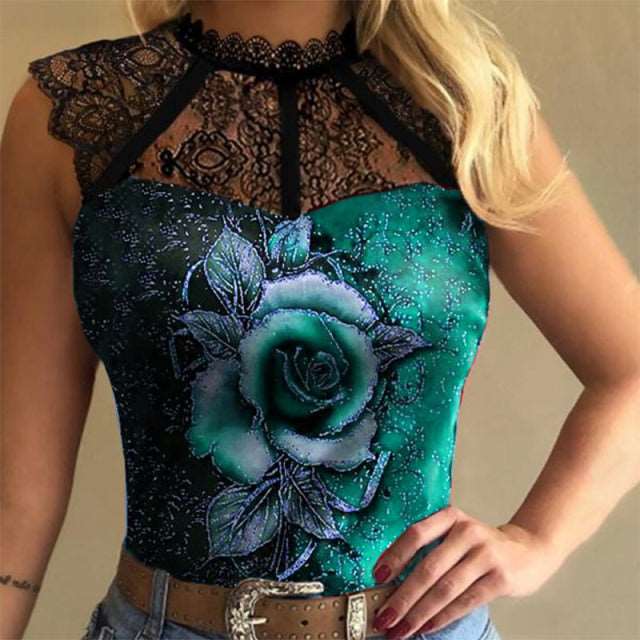 Sexy Lace Sleeveless  Rose Top