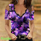 Lace V-neck Butterfly Printed Sexy Casual Soft and Comfortable Thin Shirt