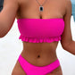 Solid Ruched Strapless Push Up Two-Piece Bikinis